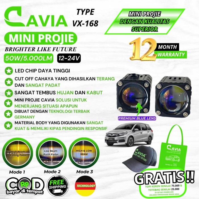 MINI PROJIE MOBIL LAMPU TEMBAK MOBILIO LED LASER FOGLAMP PREMIUM CAVIA