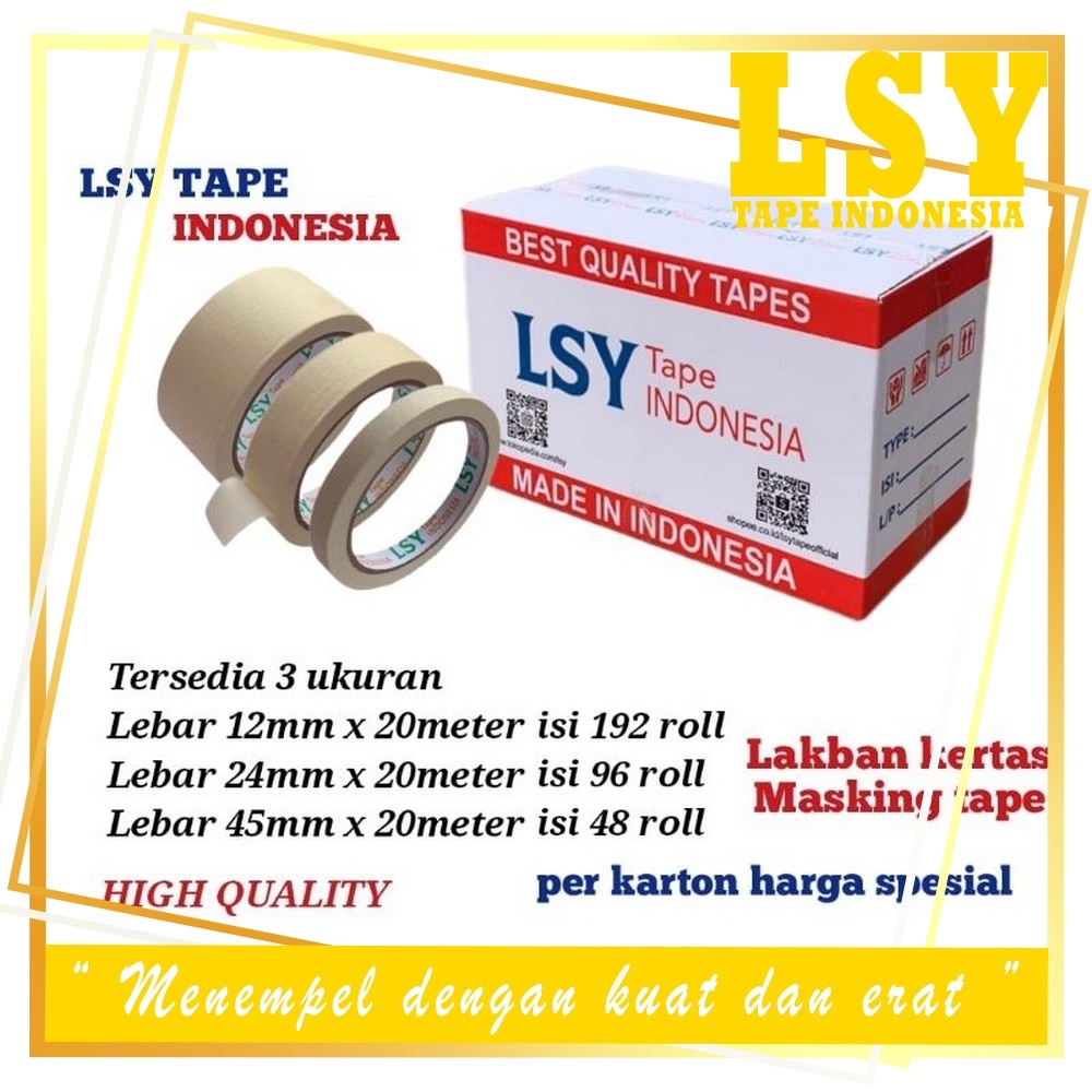 

LSY 1Dus Grosiran Lakban Kertas | Masking Tape 20meter Full 3 Ukuran