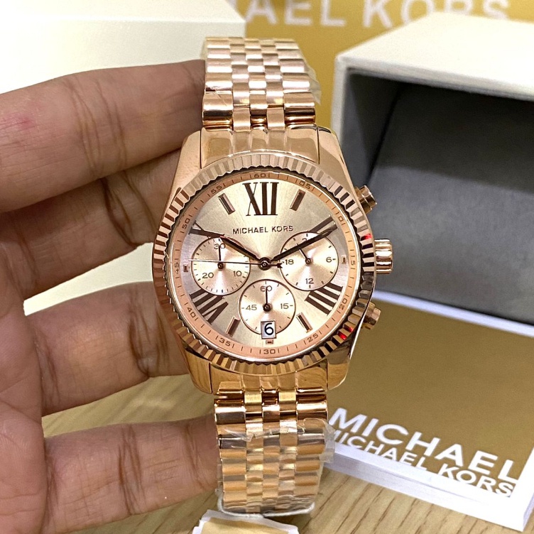 【COD】 MK5569 Lexington Chronograph Rosegold Dial Stainless Steel Strap