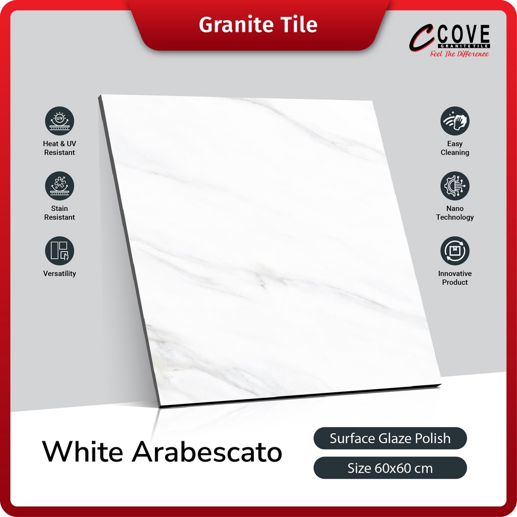 Cove Granite Tile White Arabescato 60x60 Granit / Kramik Lantai Dinding