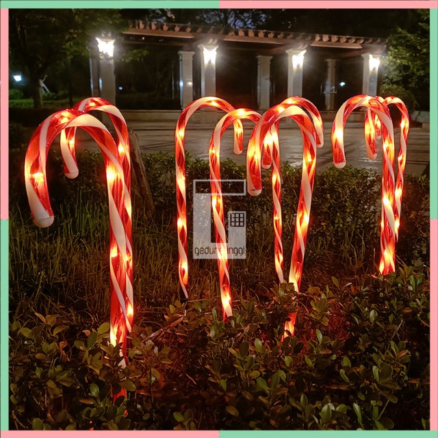 Lampu Natal Tongkat Stik Stick Santa Claus Led Solar Baterai Aksesoris Hiasan Gantung Ornamen Pohon Warna Warni Merah Putih Warm White Kelap Kelip Selang Kawat Bulat Christmas Lights Decor Ornament Outdoor Waterproof 2 5 10 20 50 Meter 100lampu