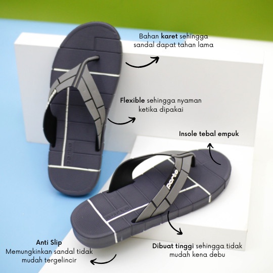 best -Sandal Sepatu Pria Sandal Jepit Empuk Sandal Karet 1034M - Hitam, 42