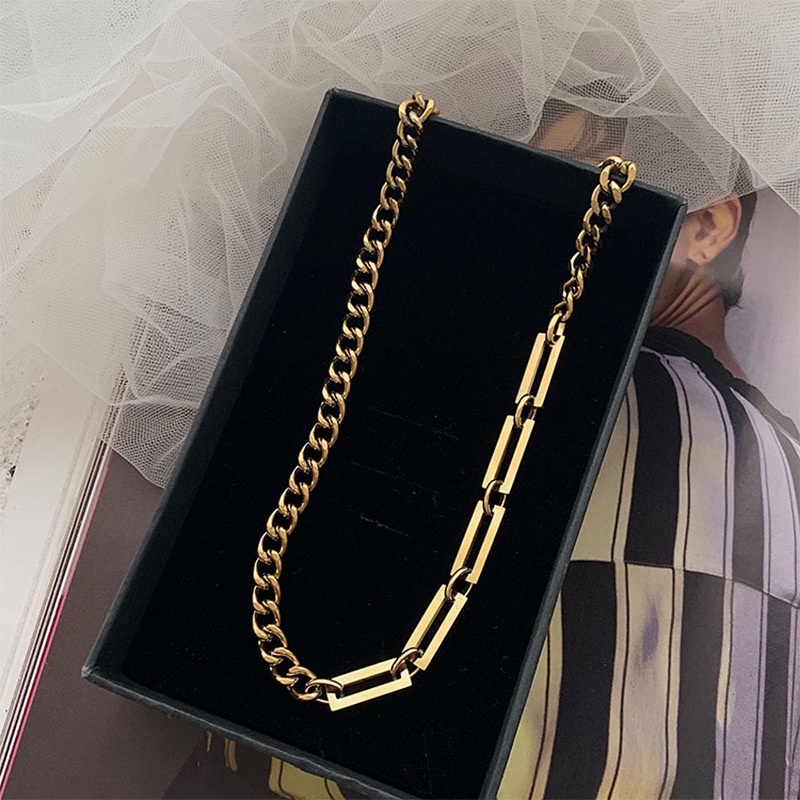 Kalung/gelang besar kombinasi rantai sisik naga dan petak petak titanium anti karat