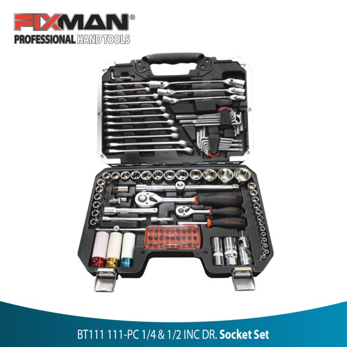 Fixman BT111 Tool Kit Set 1/4 & 1/2 Inch Dr. Socket Set - Kunci Sock