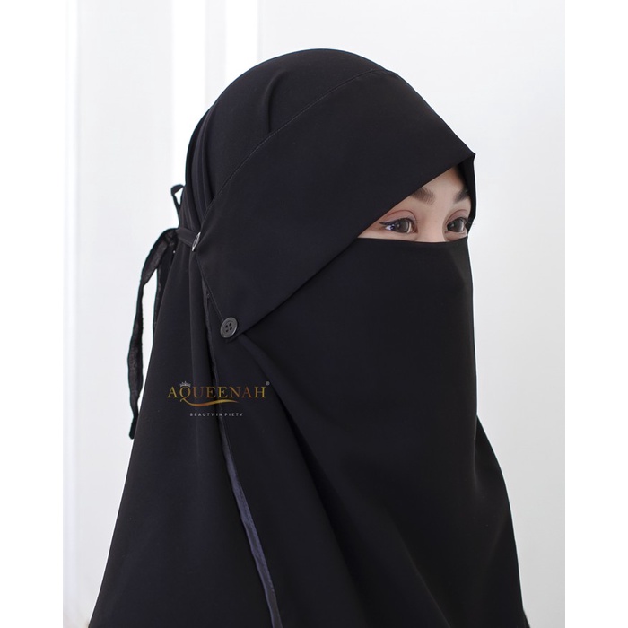 Aqueenah Niqab Bandana Poni Kancing Khaulah Bisban Sifon Jetblack