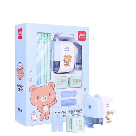 

Set Alat Tulis Rautan Pensil Penghapus Deli Stationery Set 4 in 1 Rautan Pensil 12pcs Pensil 2 Penghapus Dan 2 Penutup Pena lengkap dan unik