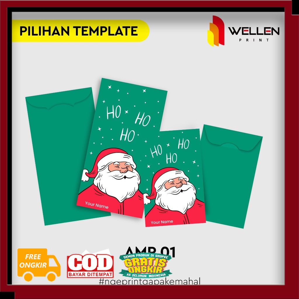 

WELLEN PRINT - Angpao Christmas Custom Print Design Nama / Cetak Amplop Hari Raya Natal// Kostum Natal / Tahun Baru / HARBOLNAS / PROMO 12.12