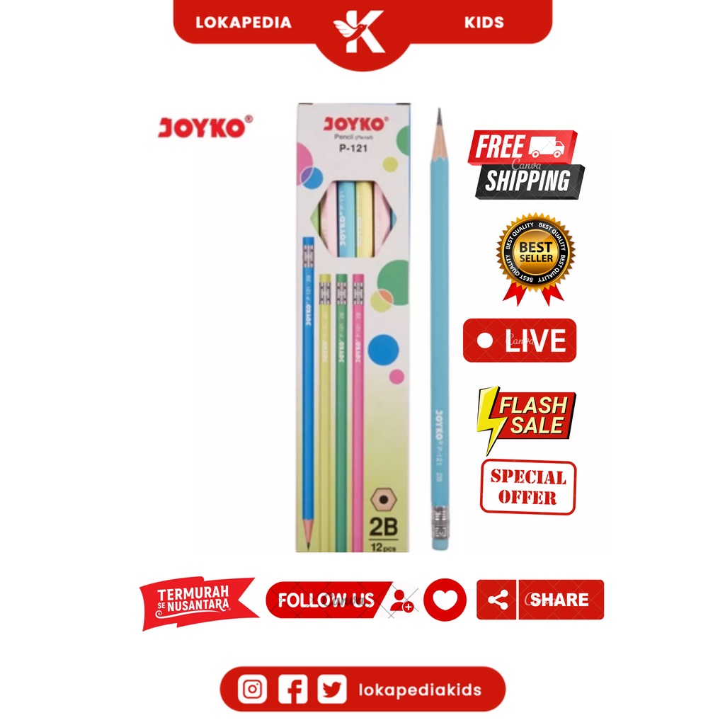 

Pensil Joyko P-125 Pastel 2B - Pencil Pastel Serut (12Pcs)