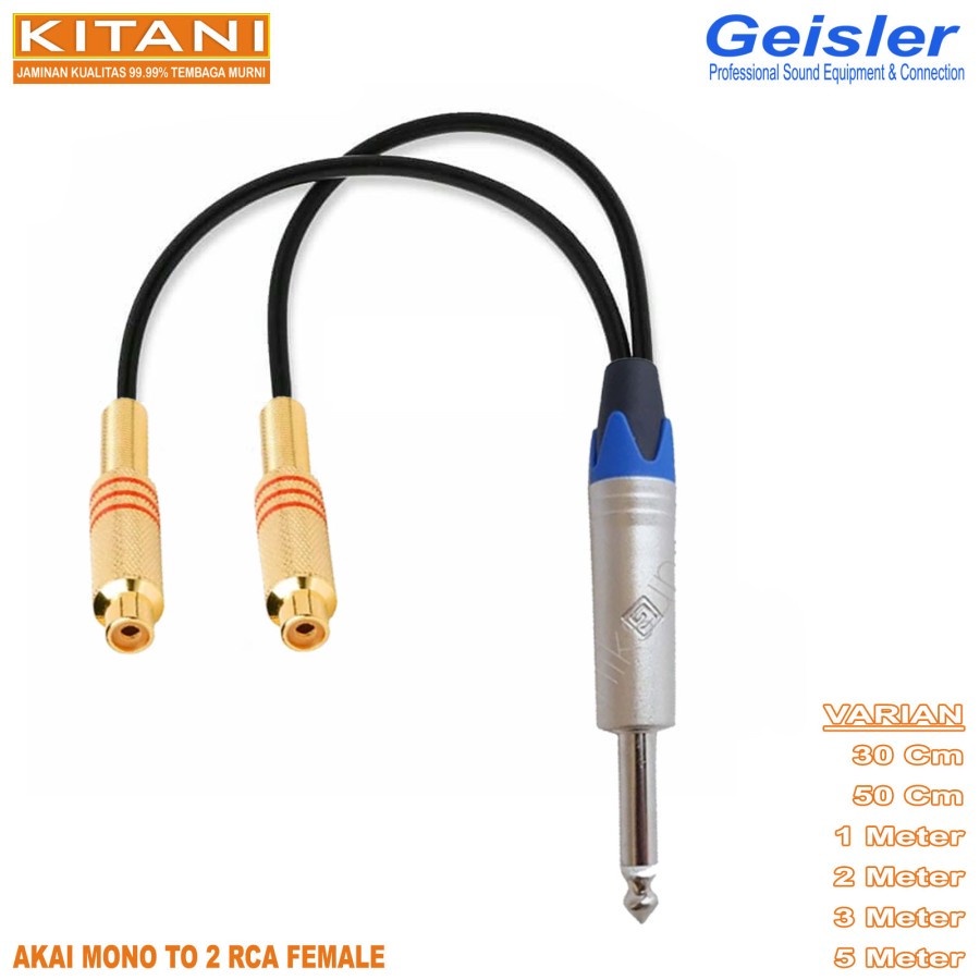 Kabel Cabang Jack Akai Mono GEISLER to 2 RCA Cewe/Female - Kitani