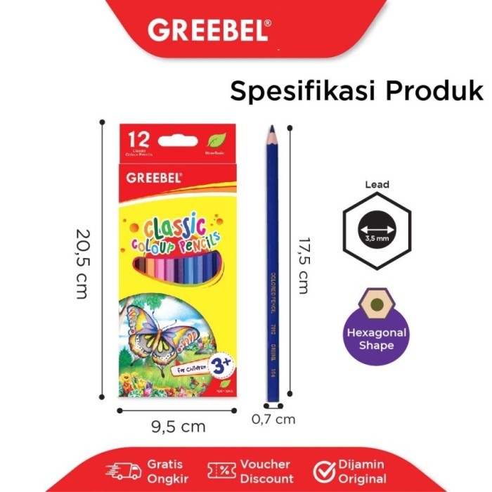 

GREEBEL PENSIL WARNA 7012 CLASSIC COLOR ISI 12 Colouring Color Pencil