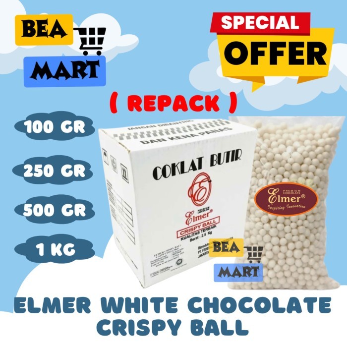 

Elmer Crispy Ball White 100gr 250gr 500gr 1kg | Butiran Cokelat / Coklat Butir Putih Bulat 100 250 500 gr gram 1 kg