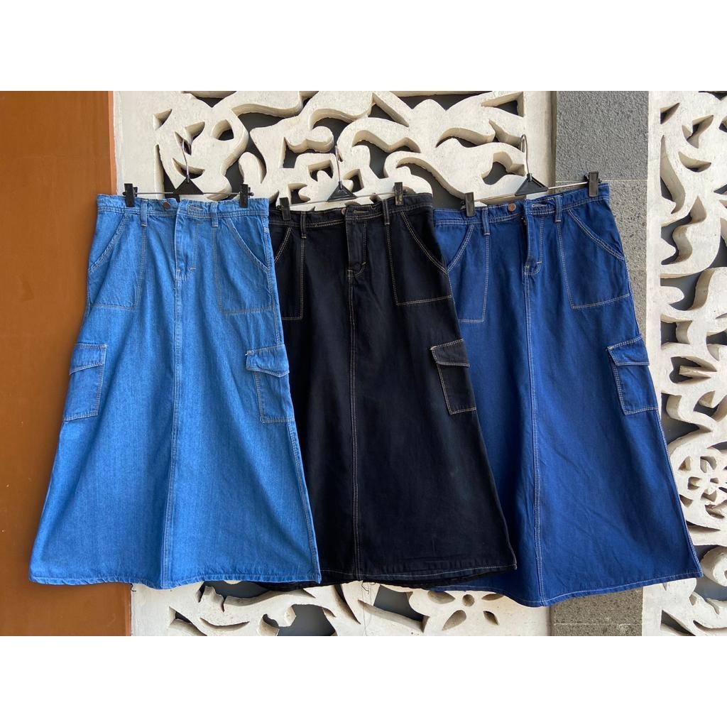GLAMORA Mazie Cargo Skirt - Rok Cargo List Skirt Jeans Highwaist - Rok Wanita Highwaist Cargo - Rok 
