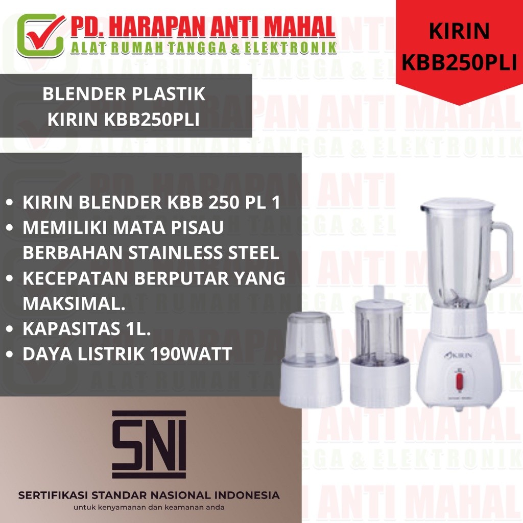 BLENDER PLASTIK KIRIN KBB250PLI/ BLENDER 3 GELAS PLASTIK KIRIN KBB250PLI/ BLENDER PLASTICK KIRIN KBB
