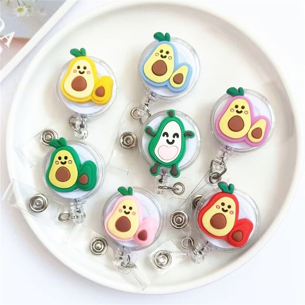 

New Cute Silicone Fruits Avocado Retractable Pull Badge Reel ID Lanyard Name Tag Card Badge Holder Reels