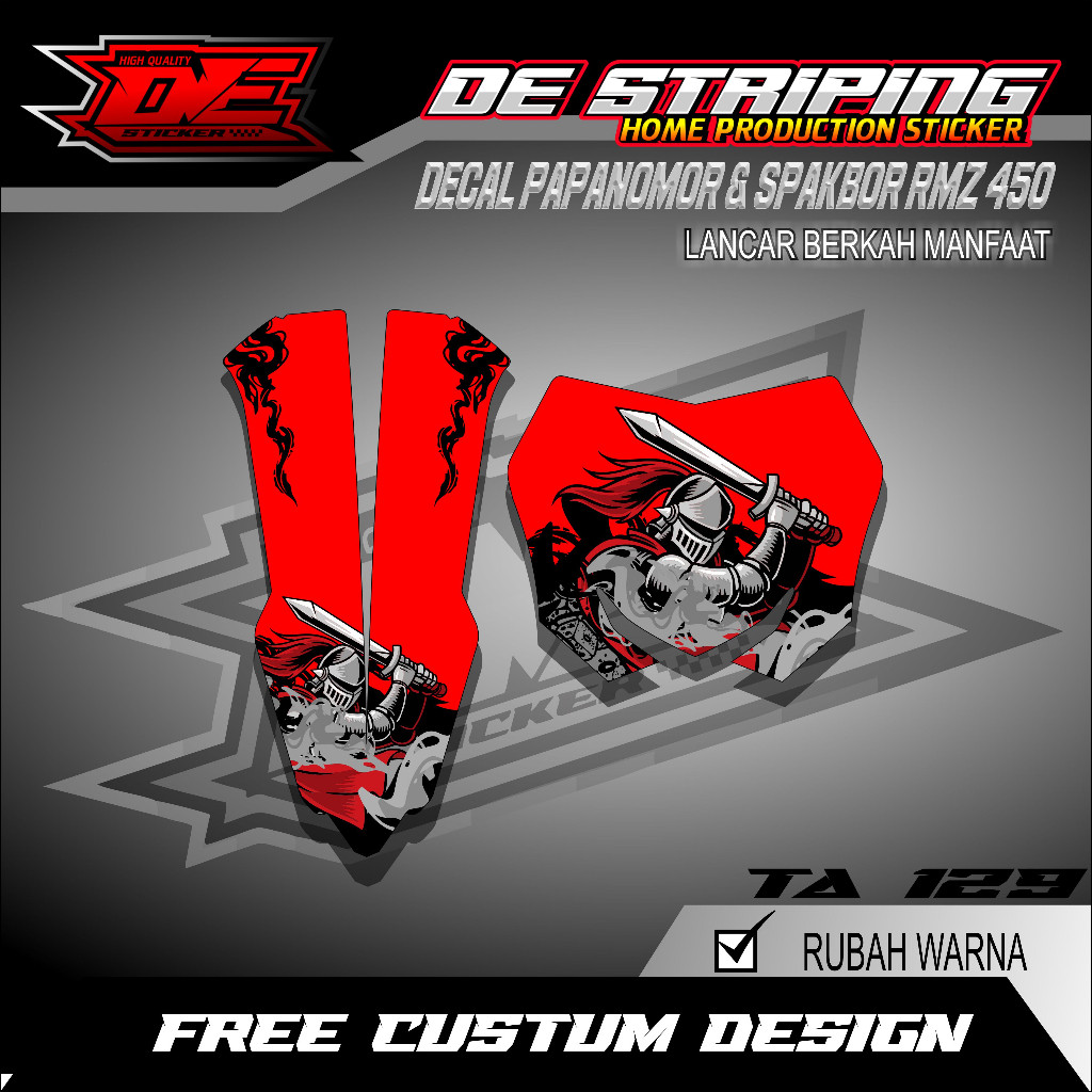 DECAL/STICKER PAPAN NOMOR DAN SPAKBOR DEPAN RMZ 450