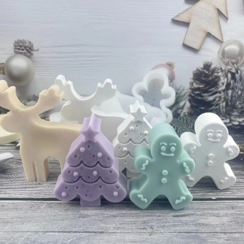 

3D Christmas Tree Elk Gingerbread Man Aromatherapy Candle Silicone Mold DIY Christmas Candle Mold Plaster Silicone Candle Mold