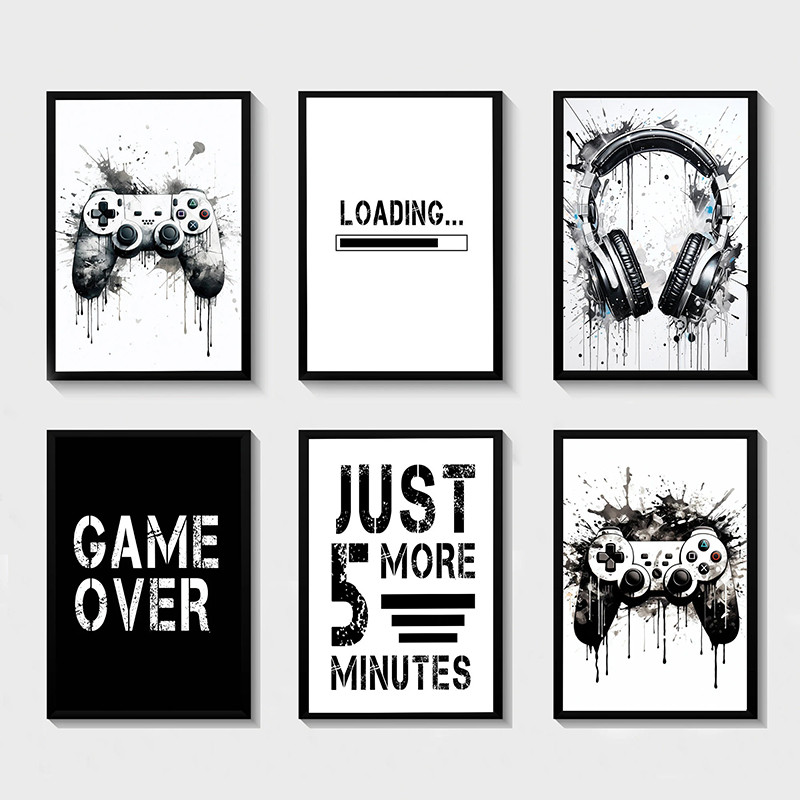 

Black White Game Controller Wall Art Posters and Prints Canvas Paintings Mural Pictures for Playroom Decor Gaming Players Gift