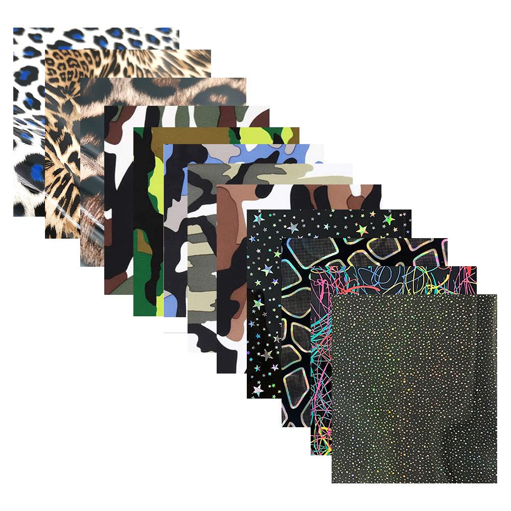 

7.8in x 9.8in 12pcs Bundle Camouflage Leopard Star Heat Transfer Vinyl Iron on T-shirts Fabric Decor HTV Sheets for cut Cameo