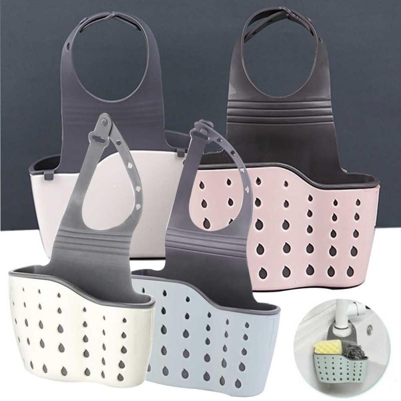 

Home Storage Drain Basket Kitchen Sink Holder Adjustable Soap Sponge Shlf Hanging Drain Basket Bag Kitchen Accessories