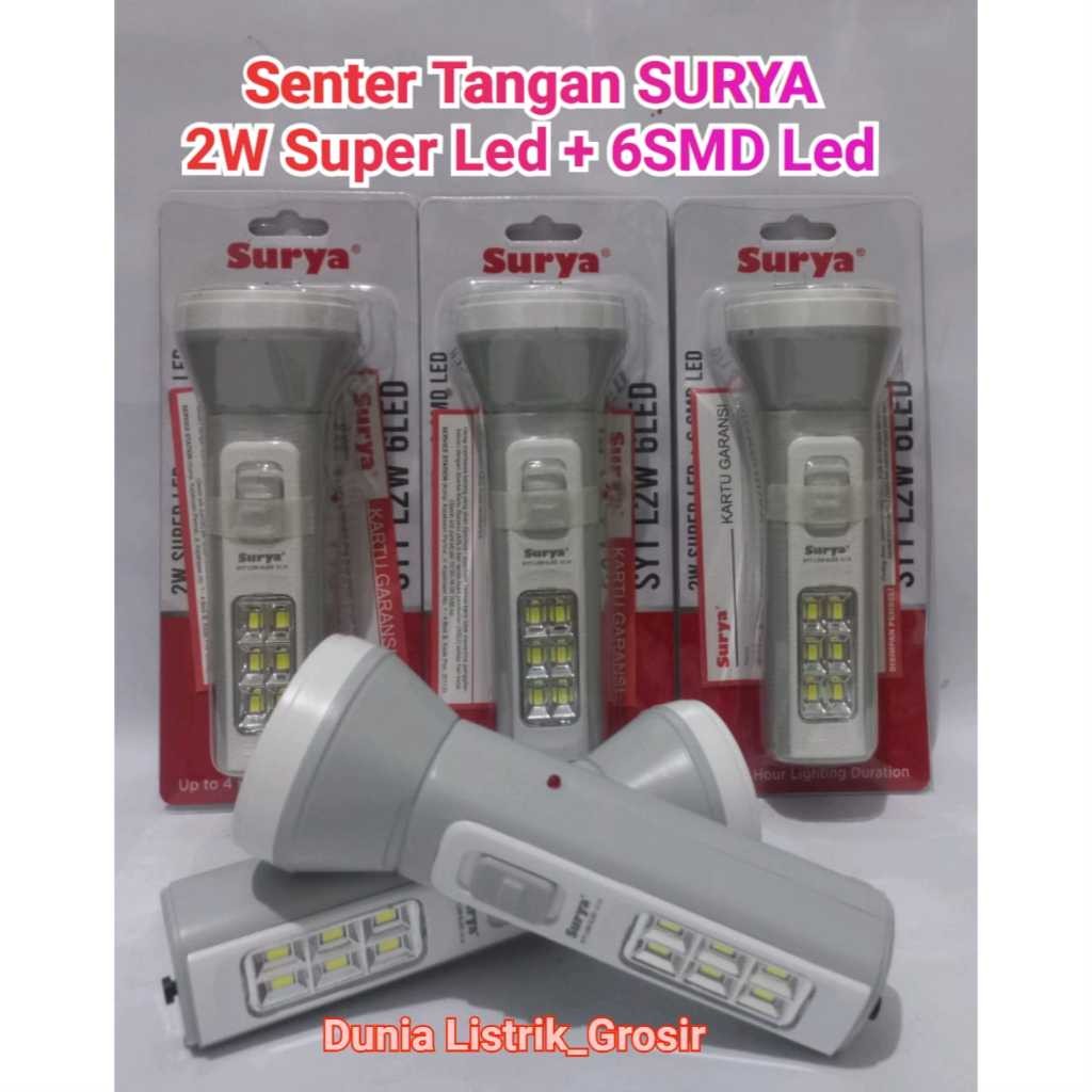 SURYA SENTER CAS SYT L2W 6LED SUPER TERANG + LAMPU EMERGENCY 2W 6 SMD, GROSIR MURAH