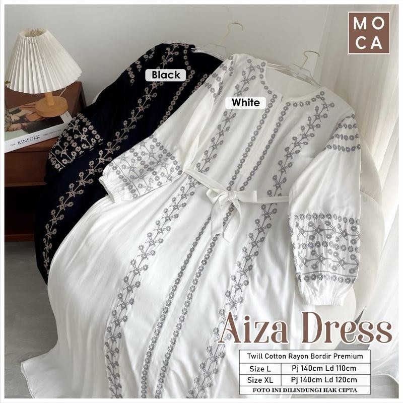 DRESS IED SERIES AIZA DRESS BAHAN KATUN TWILL BORDIR PREMIUM ORI BY MOCA