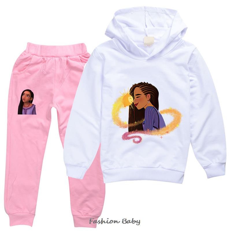 Kids Clothes Disney New Movie Wish Asha Autumn Girls Boys Hoodie + Pants Cartoon Sportswear Kids Clo