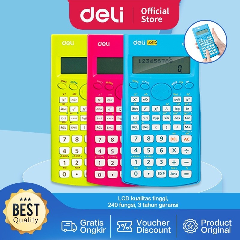 

Deli Kalkulator Scientific 240 Fungsi/ 10+2 Digits Display besar garansi 3 tahun E1710A