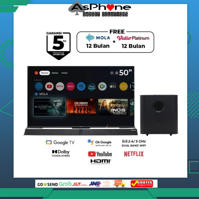 POLYTRON 50 inc 50Bug4K UHD Smart Cinemax Soundbar Google TV GARANSI RESMI