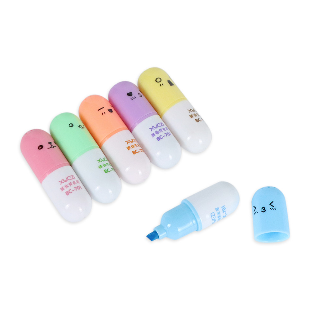 

6 Pcs/Set Capsules Highlighter Vitamin Pill Shaped Mini Highlight Marker Color Pens Stationery Office School Supplies Child Gift