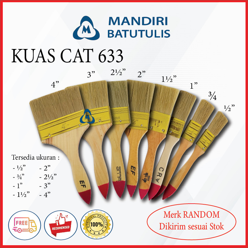 

TERMURAH Kuas Cat 1" 1 1/2" 2" 2 1/2" 3" 4" / Kuas Tembok / Kuas 633 / Koas Cat murah