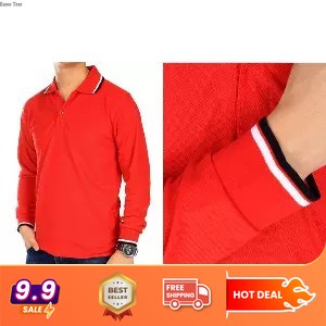 Kaos Polo Lengan Panjang Polo Shirt  Lengan PanjangTshirt Polo Kaos Polo  Polo Shirt /Merah 2