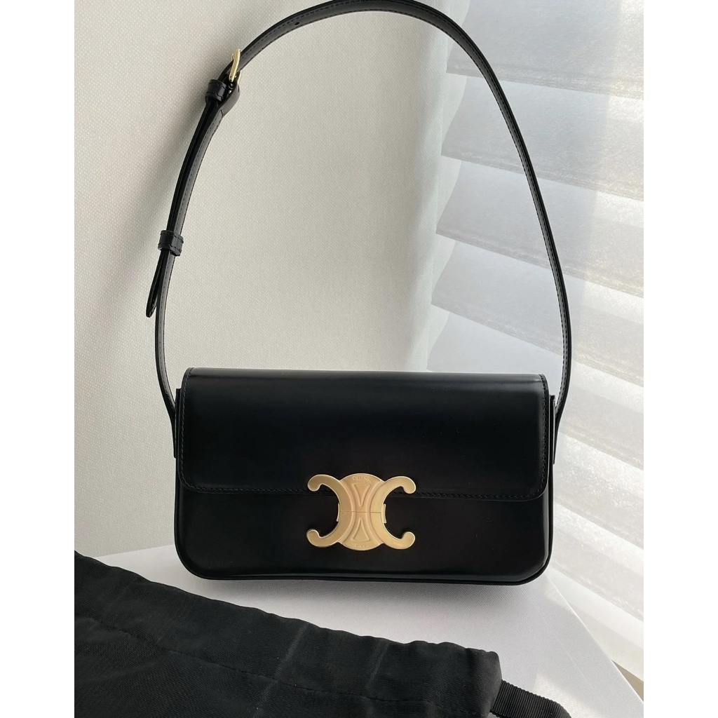 BIG PROMO Celine Emas hitam Cowhide Paket bawah senjata Tas belakang Tas Crossbody Tas wanita