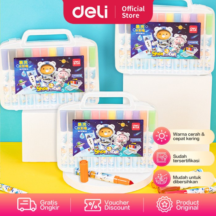 

[Best Seller] Deli Felt Pen / Spidol Warna Dengan Warna Terang Mudah Dicuci 70738-12 - 12 pcs