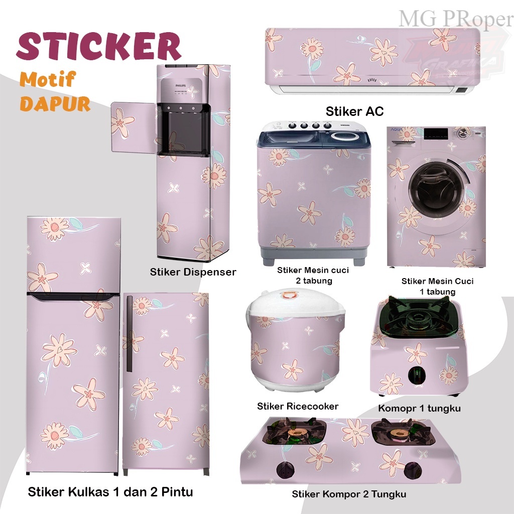 Stiker kulkas kompor mesin cuci 1 2 pintu tabung mata Rice Cooker Dispenser Ac motif bunga aesthetic