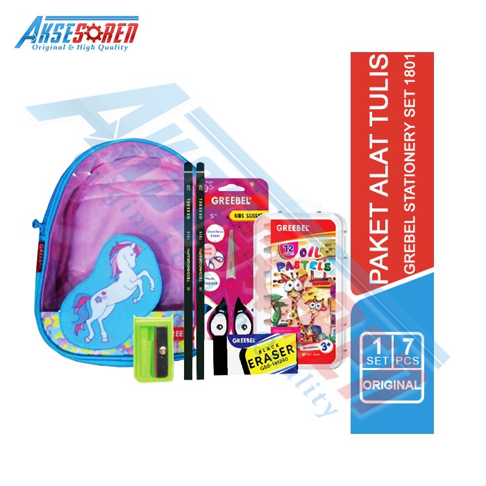 

Aksesoren Paket Masuk Sekolah [Greebel Stationery Set 1801] / 1 Set Perlengkapan Sekolah / Tas + Alat Tulis Anak