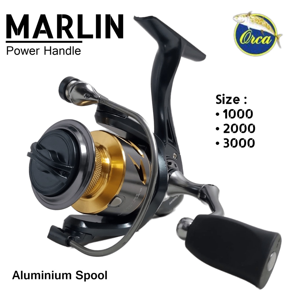 Reel Spinning Orca Marlin 1000 2000 3000 One Way Power Handle 4+1 Ball Bearing Aluminium Spool Atau 