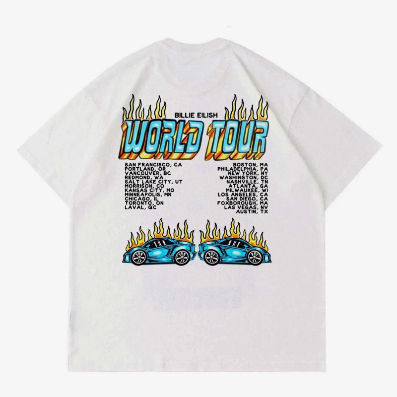 KAOS BILLIE EILISH "WORLD TOUR" | T-SHIRT BAJU VINTAGE WHITE | KAOS PUTIH OVERSIZE BILLIE EILISH