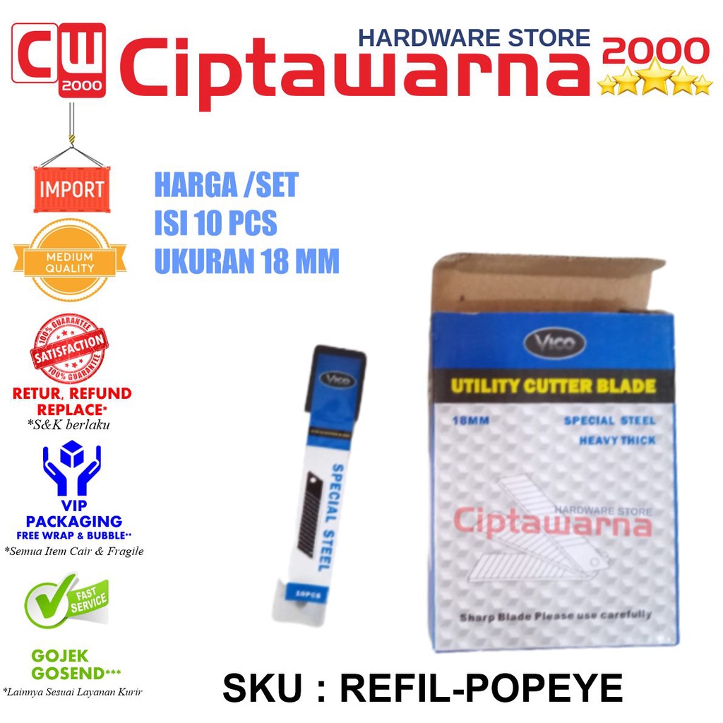 

Pisau cuter besar PD Heavy Duty Japan refill kater Cutter 10 pcs