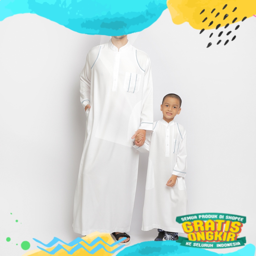 Gamis Pria Dewasa dan Gamis Anak Laki laki 3-16tahun Lengan Panjang Bahan Premium warna Putih ada uk
