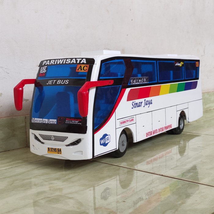 Miniatur mobil bus kayu mobil mainan anak bus sinar jaya ukuran besar - sinar jaya