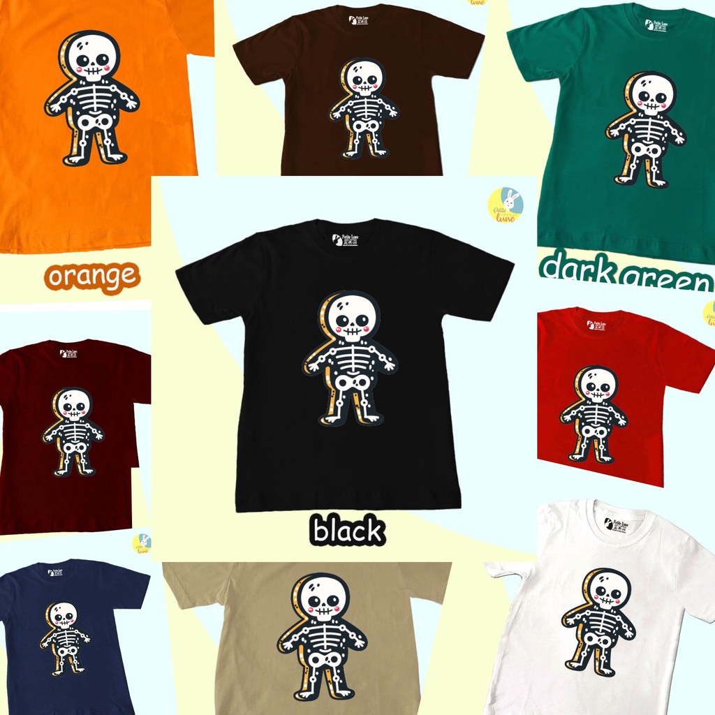 Baju Anak Unisex Tengkorak Halloween Skulls Lucu Imut Lengan Pendek Cewek Cowok Keren Anak TK SD Uni