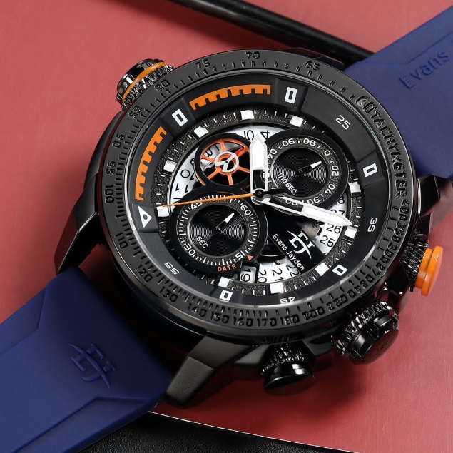 Jam Tangan Pria Evans Jayden 9466 Rubber Chronograph Original Water Resistant 30m