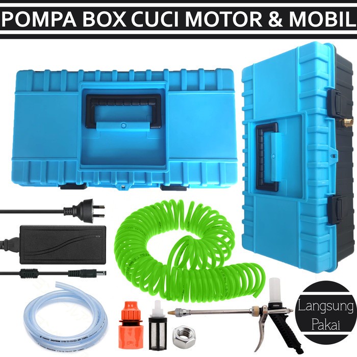 Paket Pompa Box Cuci Motor / Mobil Selang Spiral 12M - Dual Pump