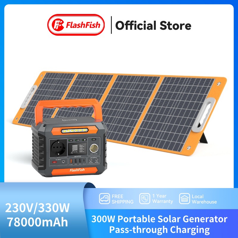 Flashfish Portable 300W/288Wh Power Station Solar Panel 100wp Camping Powerbank Solar Genset Portabl