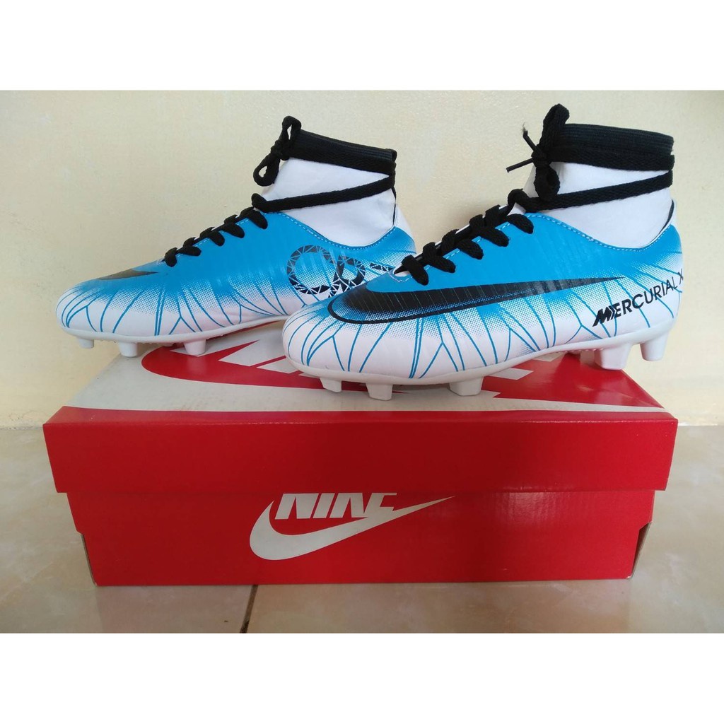 Sepatu Bola Anak Mercurial X CR7 Cristiano Ronaldo High Biru Putih Import