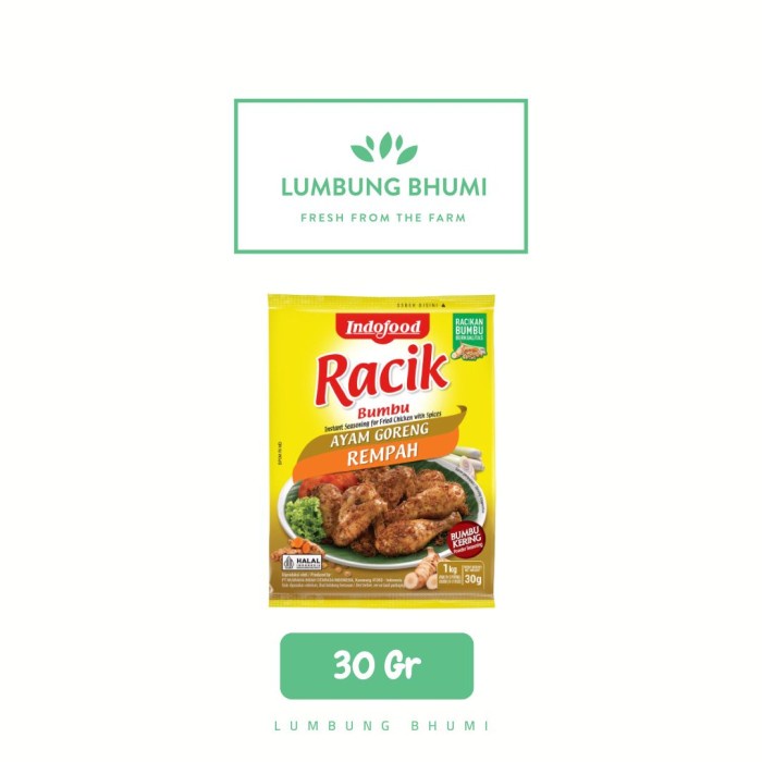 

RACIK Bumbu Ayam Goreng Rempah 30 Gr 1 Pcs - Lumbung Bhumi