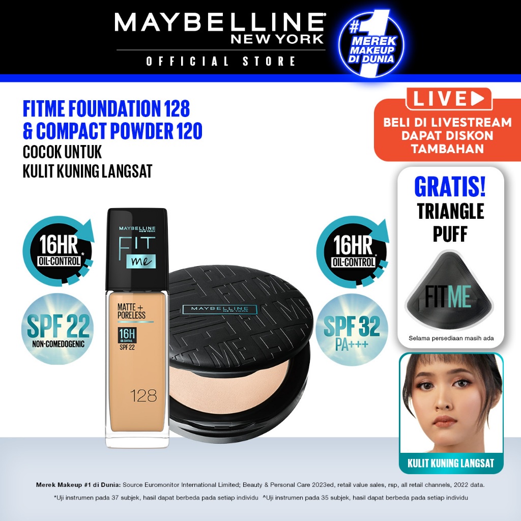 Maybelline FACE Makeup Set KULIT KUNING LANGSAT - FIT ME Compact Powder 120 + FIT ME Liquid  Foundat