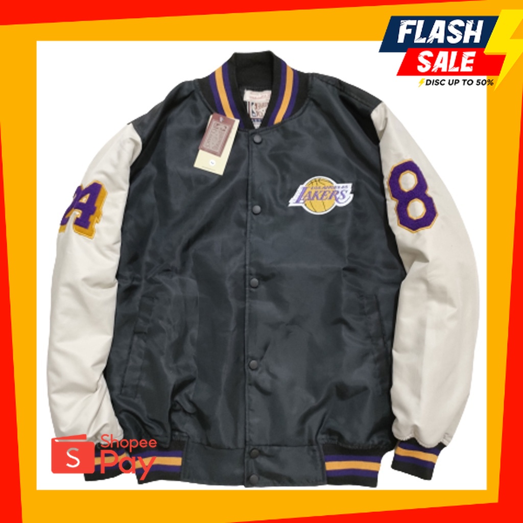 OUTFIT JKT48 | JAKET BASEBALL - JAKET BOMBER - JAKET VARSITY LAKERS - 8 LAKERS UNGU FULLTAG MIRROR P