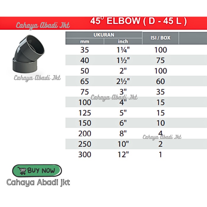 ELBOW 45 DERAJAT 1.5IN PVC RUCIKA - D