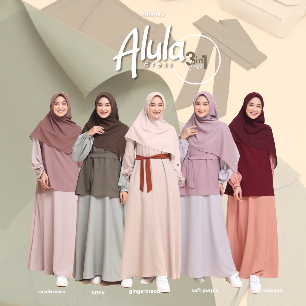 Naisha Official /  Alula Dress/ Dress 3 in 1 Dilengkapi Vest / Overall Dress Rompi /  Dress Korea / 